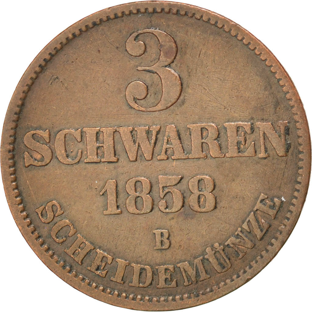 GERMAN STATES, 3 Schwaren, 3 Pfennig, 1858, Hannover, KM #191, EF(40-45),...
