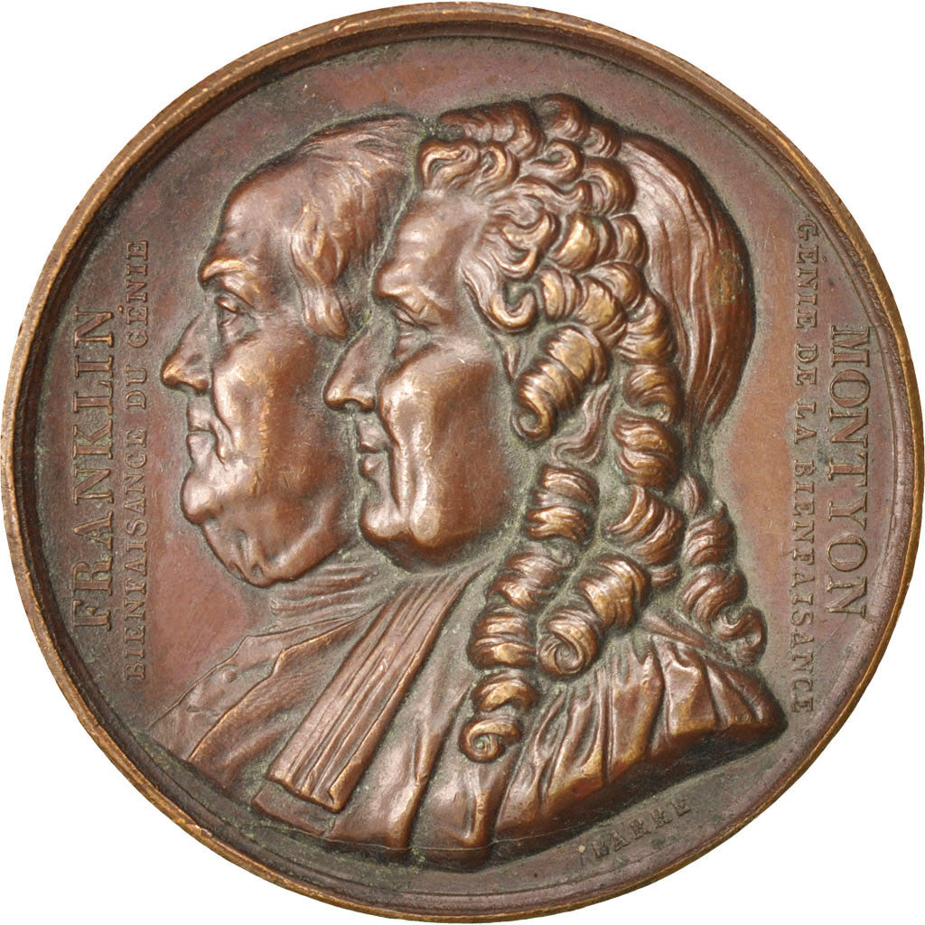 France, Medal, FranklIn and Montyon, Arts & Culture, 1833, Barre, AU(55-58)