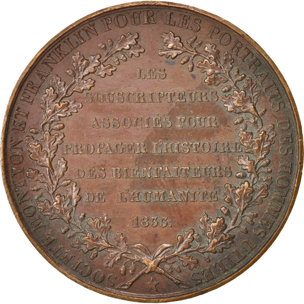 France, Medal, FranklIn and Montyon, Arts & Culture, 1833, Barre, AU(55-58)