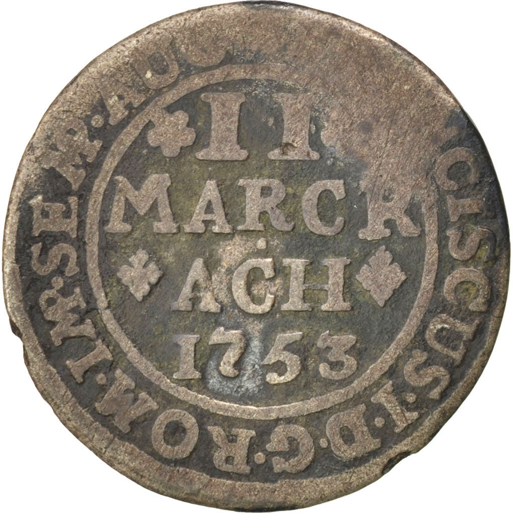 Coin, German States, AACHEN, 2 Marck, 1753, VF(20-25), Silver, KM:48