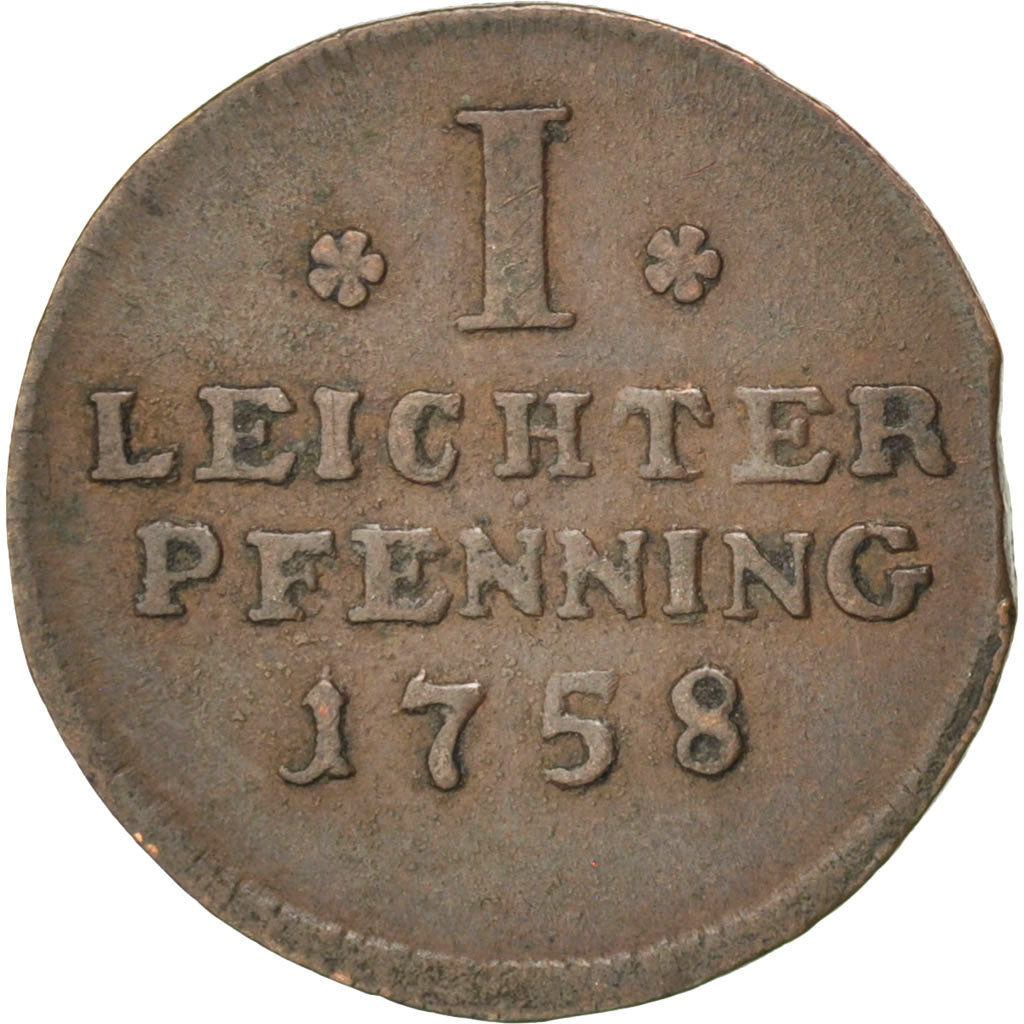 GERMAN STATES, Leichter Pfennig, Light Pfenning, 1758, KM #116, AU(50-53),...