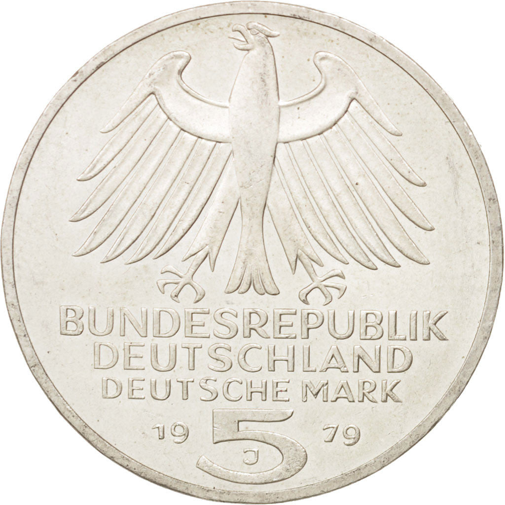 Bundesrepublik Deutschland, 5 Mark, 1975, Hamburg, Germany, AU(55-58), Silver...