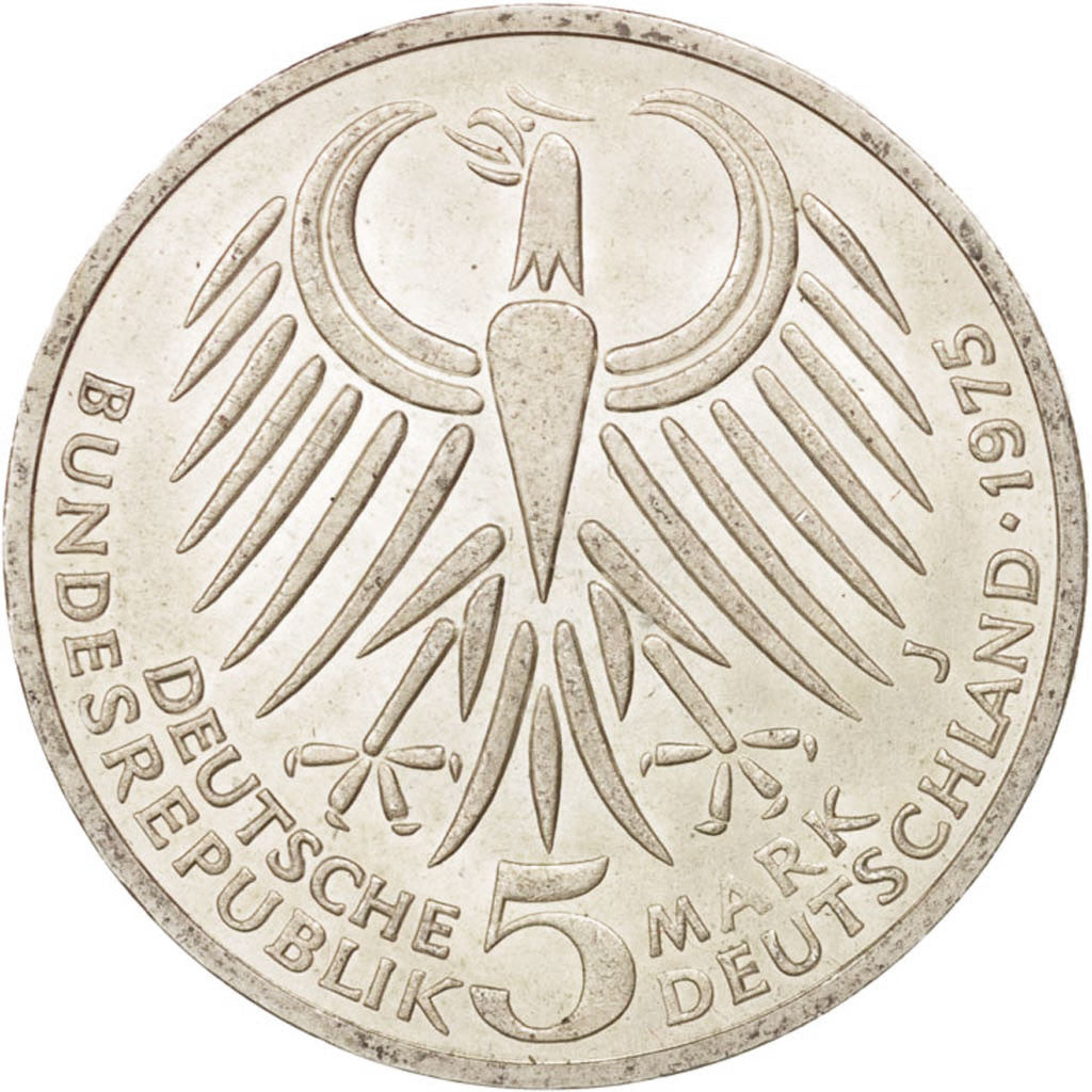 République fédérale allemande, 5 Mark, 1975, Hamburg, Germany, SUP, Argent...