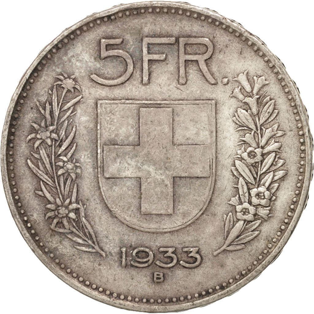 Coin, Switzerland, 5 Francs, 1933, Bern, EF(40-45), Silver, KM:40
