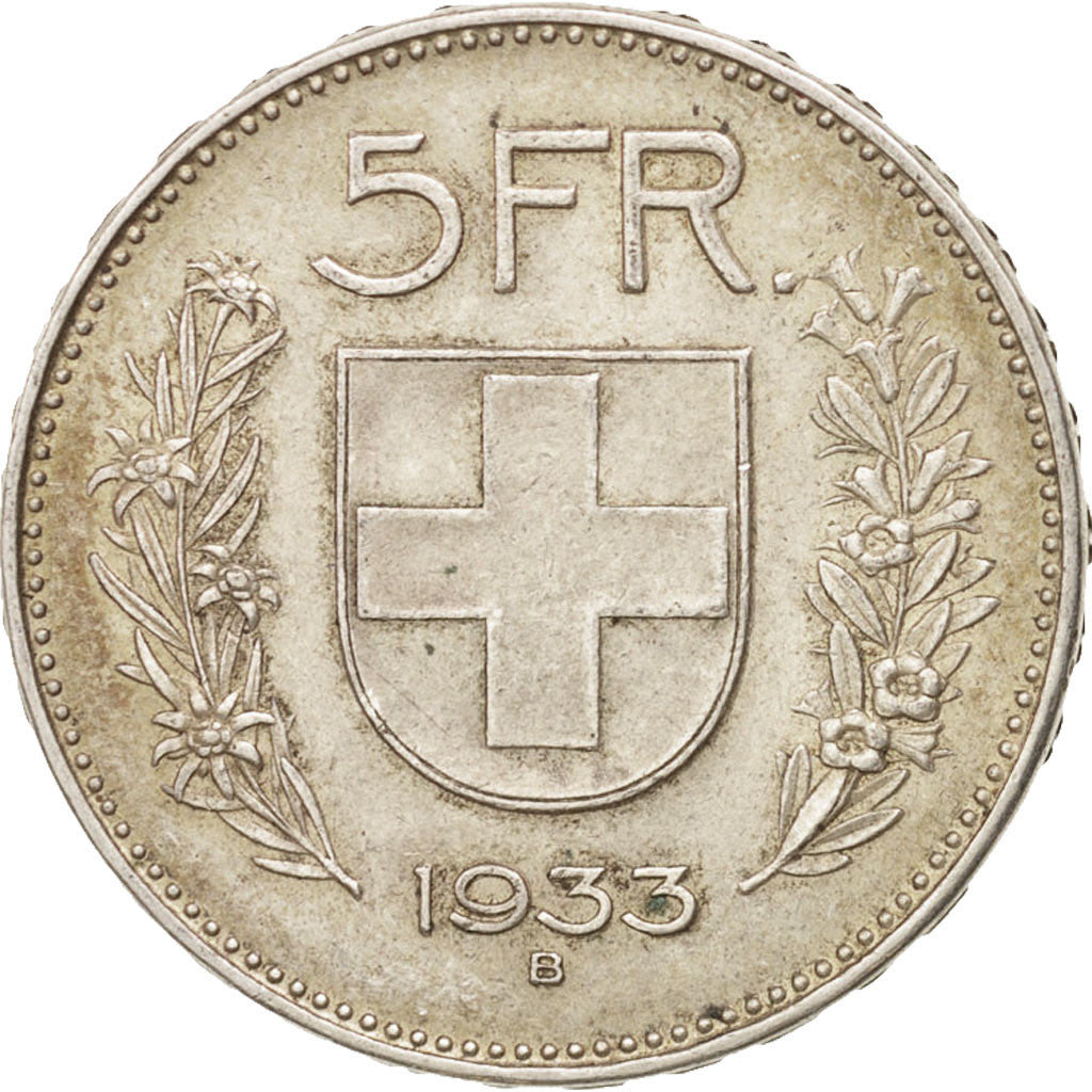 Switzerland, 5 Francs, 1933, Bern, AU(50-53), Silver, KM:40