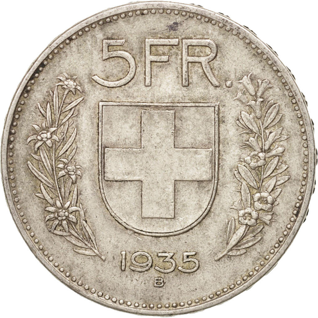 Coin, Switzerland, 5 Francs, 1935, Bern, AU(55-58), Silver, KM:40