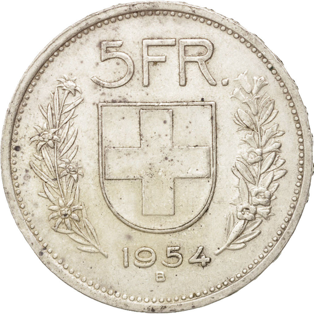 Coin, Switzerland, 5 Francs, 1954, Bern, AU(50-53), Silver, KM:40