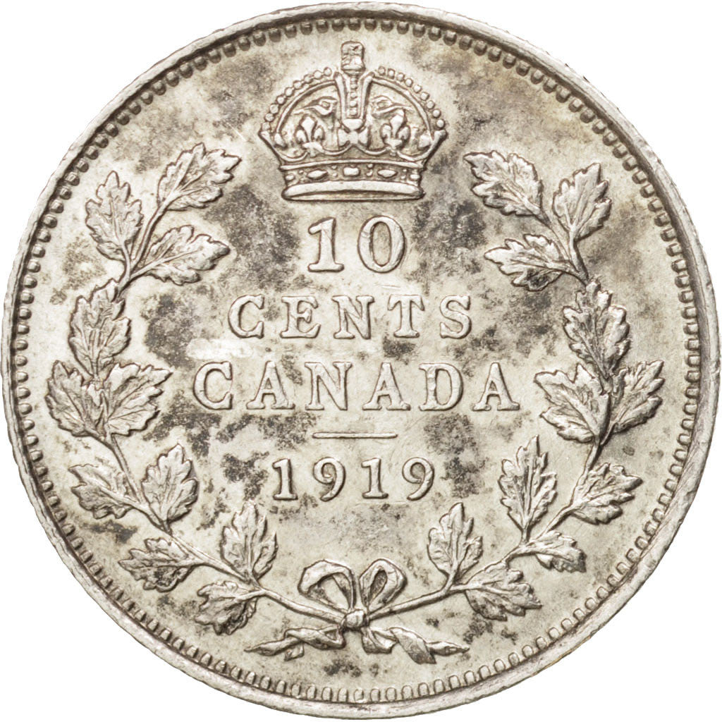Canada, George V, 10 Cents, 1919, Royal Canadian Mint, Ottawa, AU(50-53), Silver