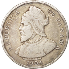 Moneda, Panamá, 50 Centesimos, 1904, BC+, Plata, KM:5
