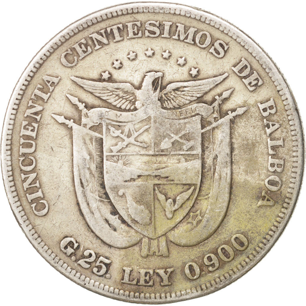 Moneda, Panamá, 50 Centesimos, 1904, BC+, Plata, KM:5