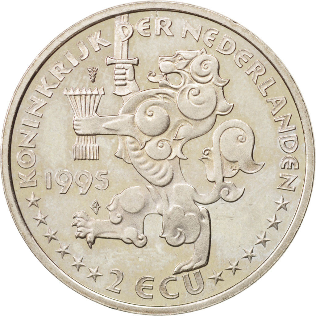 Netherlands, Beatrix, 2 ECU, 1995, Utrecht, MS(60-62), Copper-nickel, KM:94