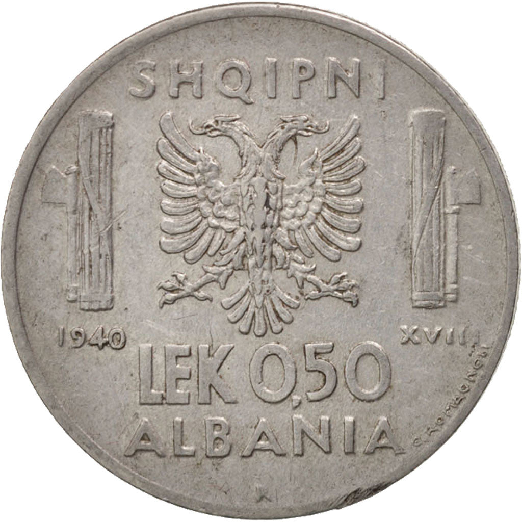 Albania, Vittorio Emanuele III, 0.50 Lek, 1940, Rome, TTB+, Stainless Steel,...
