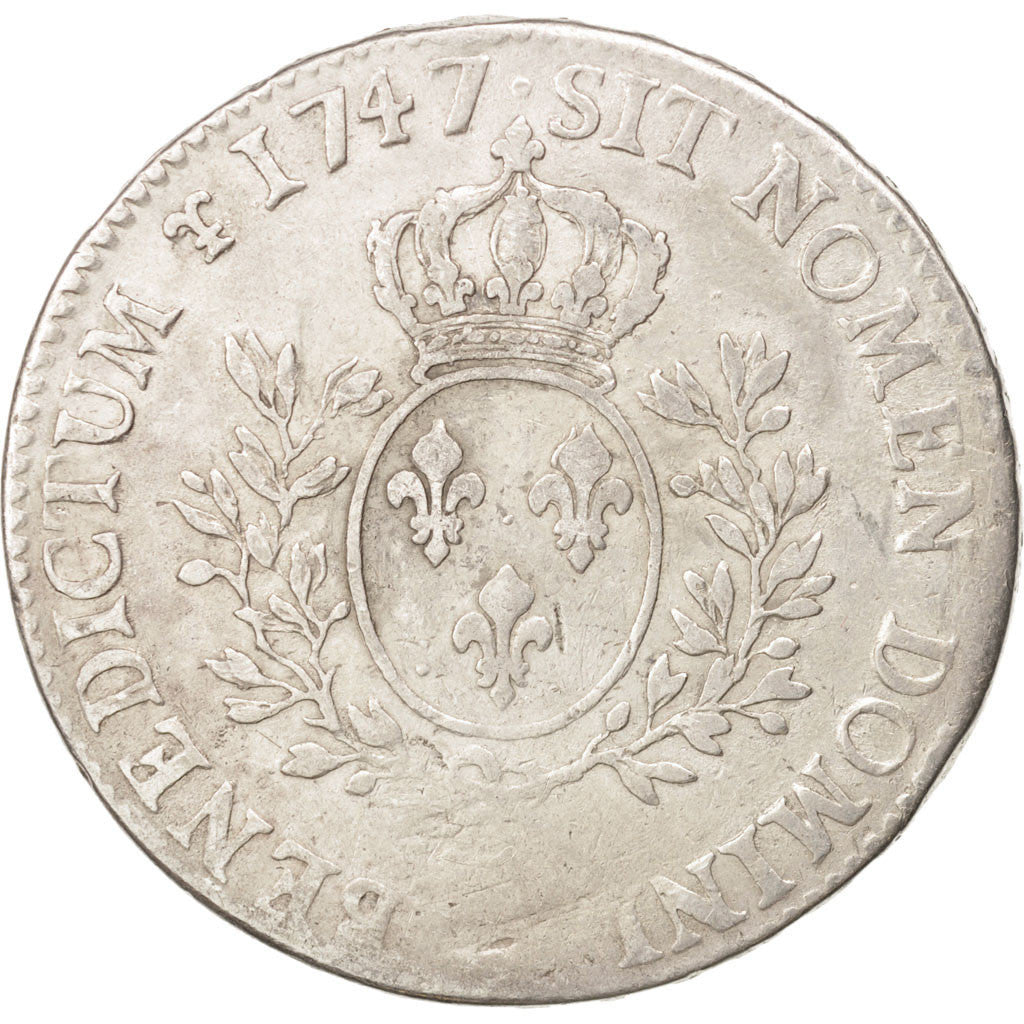 France, Ecu, 1747, Caen, VF(30-35), Silver, Gadoury:322