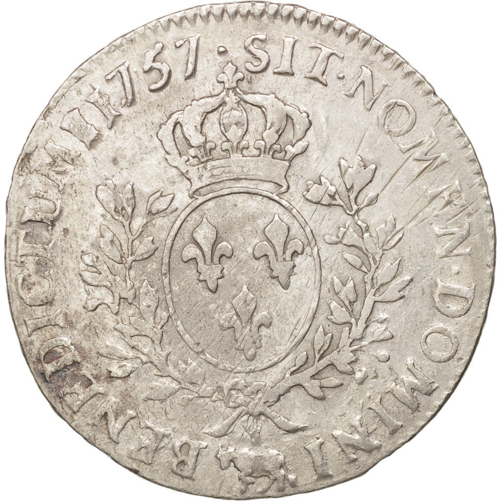 France, Louis XV, Écu de Béarn au bandeau, Ecu, 1757, Pau, VF(30-35), Silver