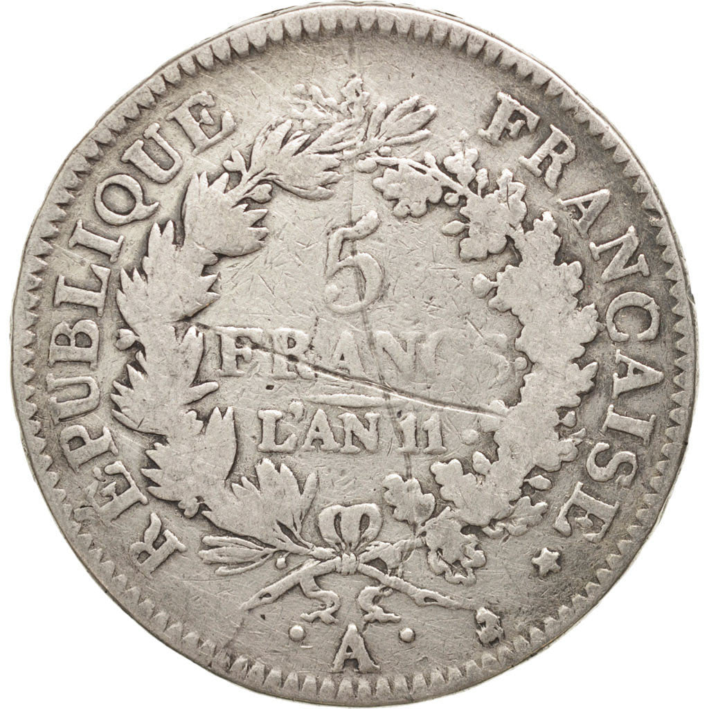 France, Union et Force, 5 Francs, 1803, Paris, VF(20-25), Silver, KM:639.1