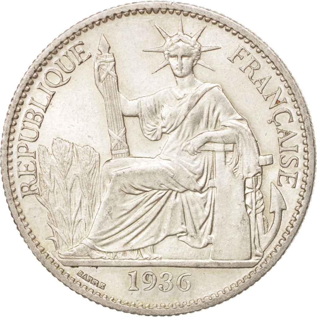 INDOCINA FRANCESE, 50 Cents, 1936, Paris, BB+, Argento, KM:4a.2