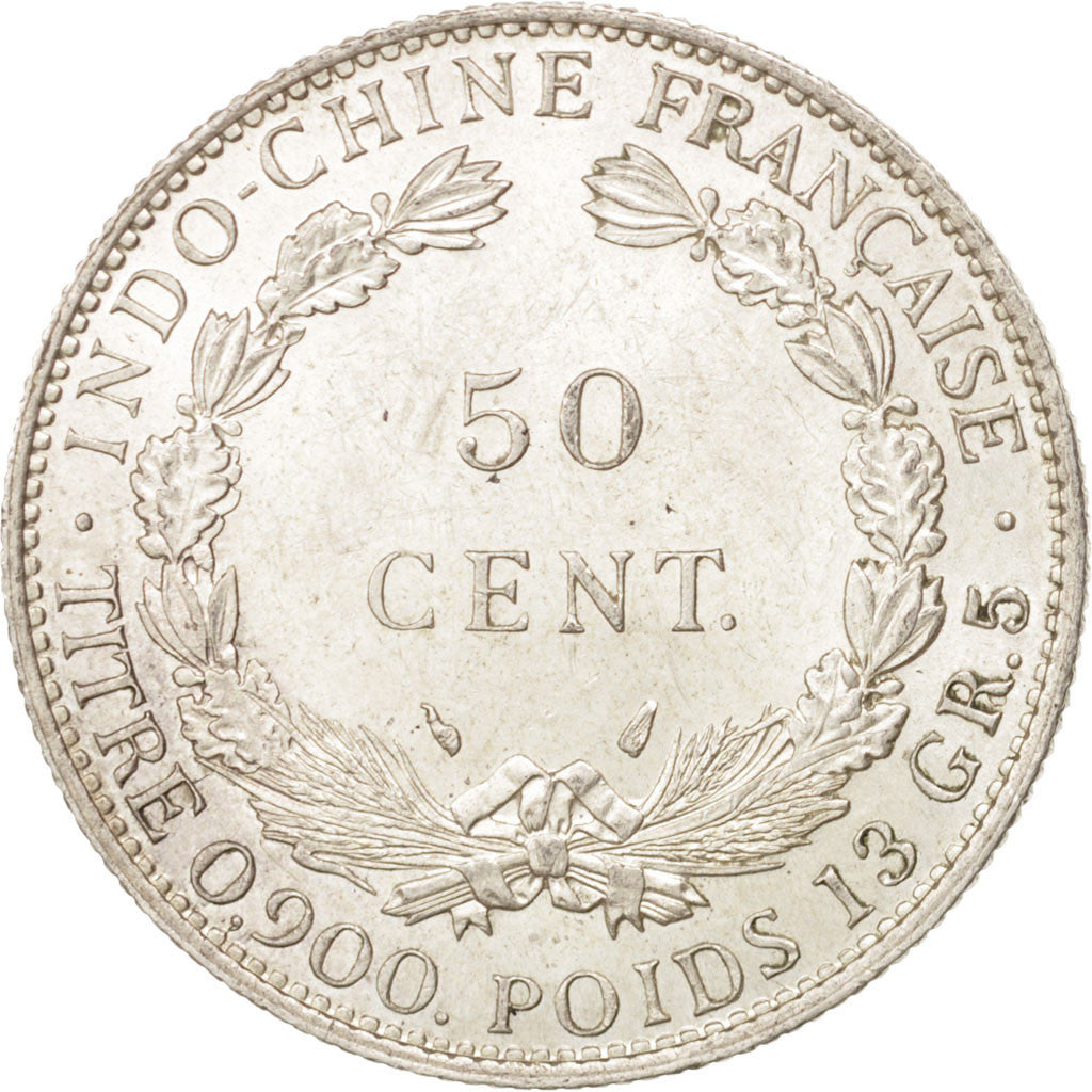 INDOCINA FRANCESE, 50 Cents, 1936, Paris, BB+, Argento, KM:4a.2