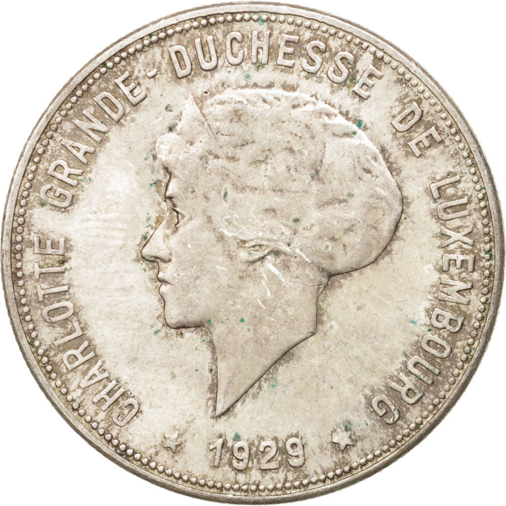 Luxembourg, Charlotte, 10 Francs, 1929, Luxembourg, AU(55-58), Silver, KM:39