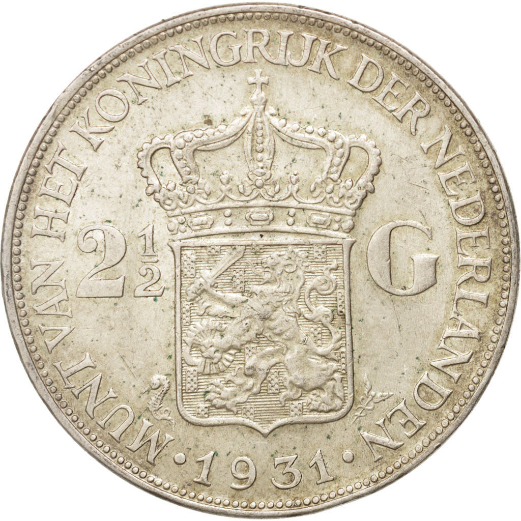 Moneta, Holandia, Wilhelmina I, 2-1/2 Gulden, 1931, AU(50-53), Srebro, KM:165