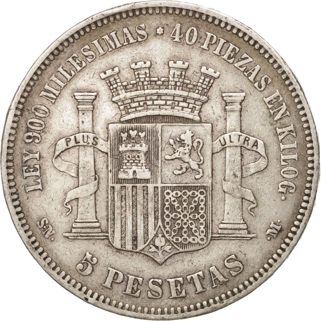 Coin, Spain, Provisional Government, 5 Pesetas, 1870, EF(40-45), Silver, KM:655