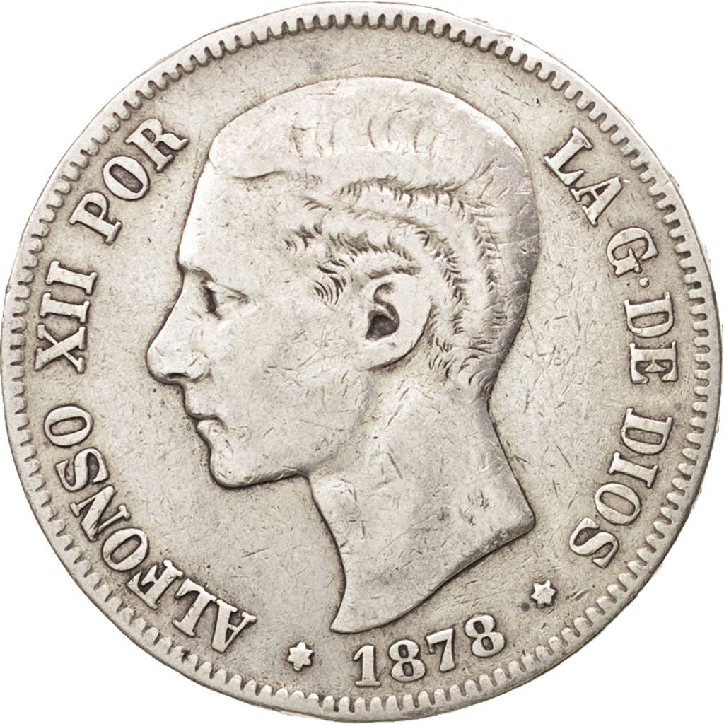 Spain, Alfonso XII, 5 Pesetas, 1878, Madrid, VF(30-35), Silver, KM:676