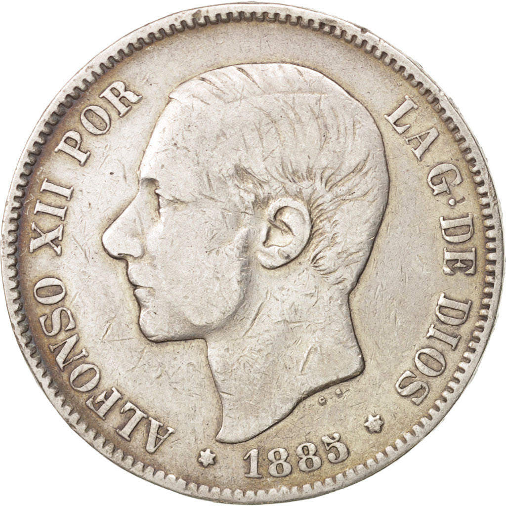 Spain, Alfonso XII, 5 Pesetas, 1885, VF(30-35), Silver, KM:688