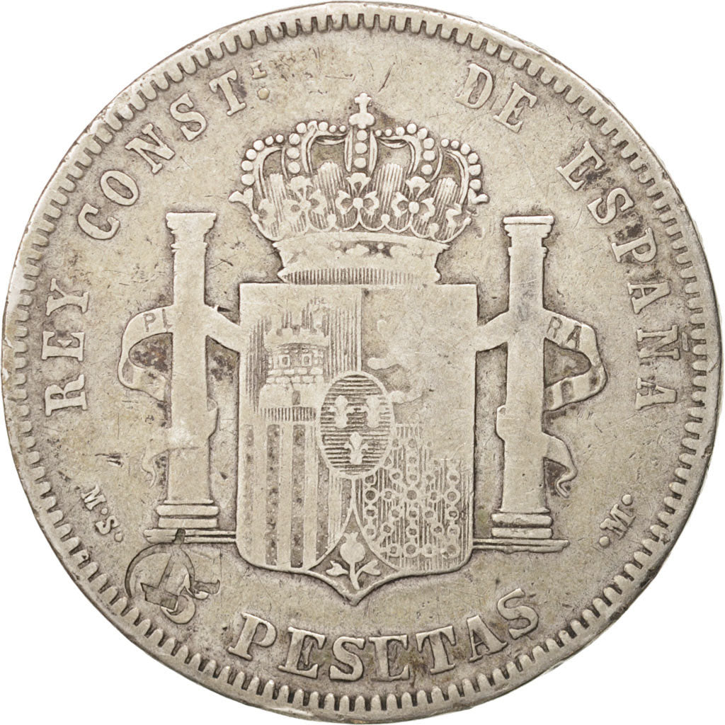 Espagne, Alfonso XIII, 5 Pesetas, 1891, Madrid, B+, Argent, KM:689
