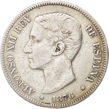 Moneta, Hiszpania, Alfonso XII, 5 Pesetas, 1876, VF(30-35), Srebro, KM:671