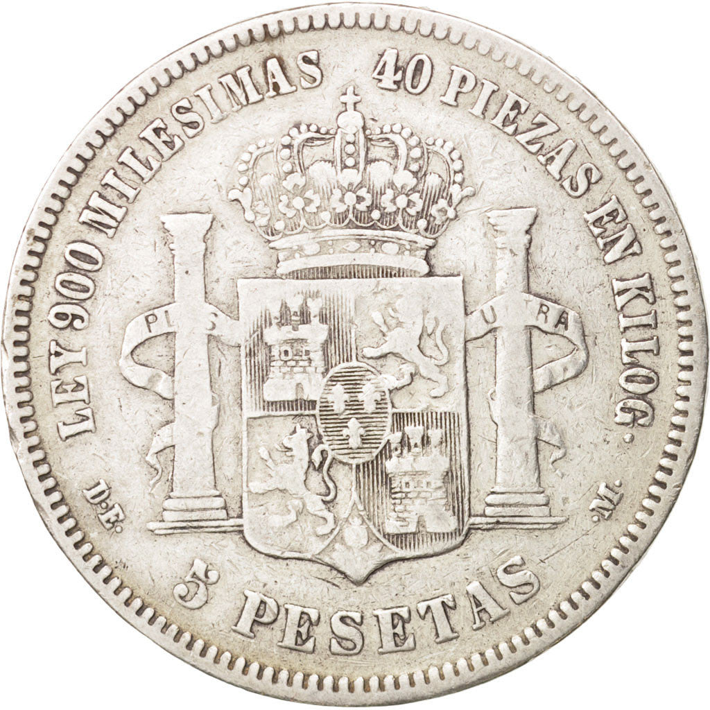 Coin, Spain, Alfonso XII, 5 Pesetas, 1876, VF(30-35), Silver, KM:671