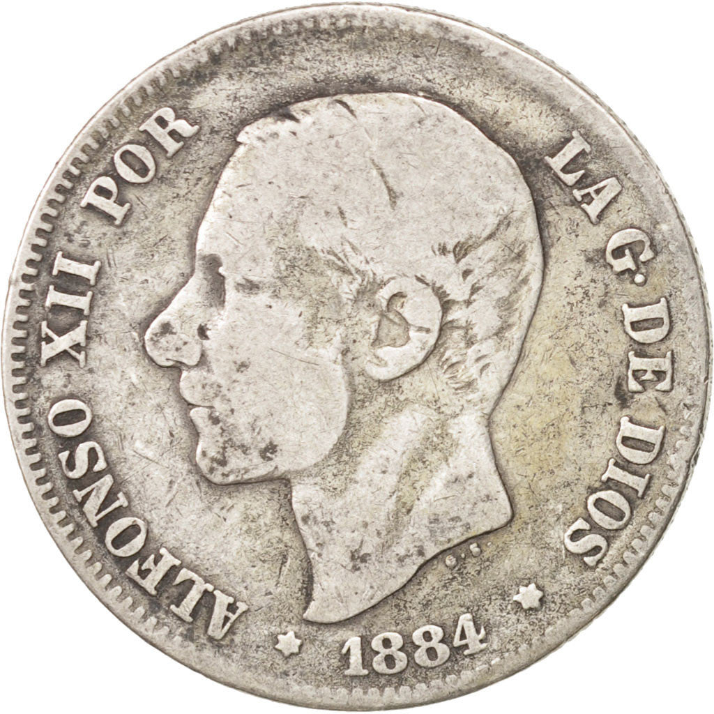 Spain, Alfonso XII, 2 Pesetas, 1884, Madrid, VF(20-25), Silver, KM:678.2