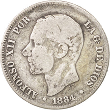 Spain, Alfonso XII, 2 Pesetas, 1884, Madrid, VF(20-25), Silver, KM:678.2