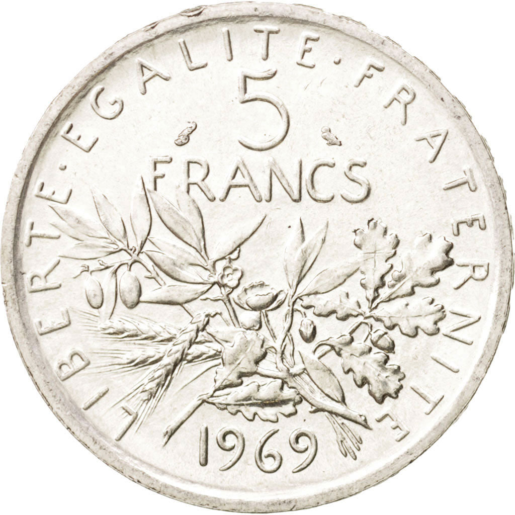 Frankreich, Semeuse, 5 Francs, 1969, Paris, AU(55-58), Silver, KM:926, Gadour...