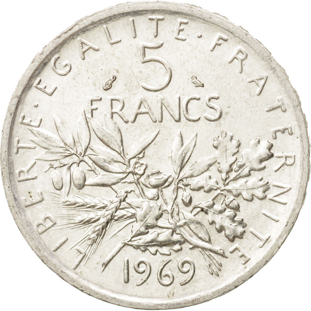 France, Semeuse, 5 Francs, 1969, Paris, MS(60-62), Silver, KM:926