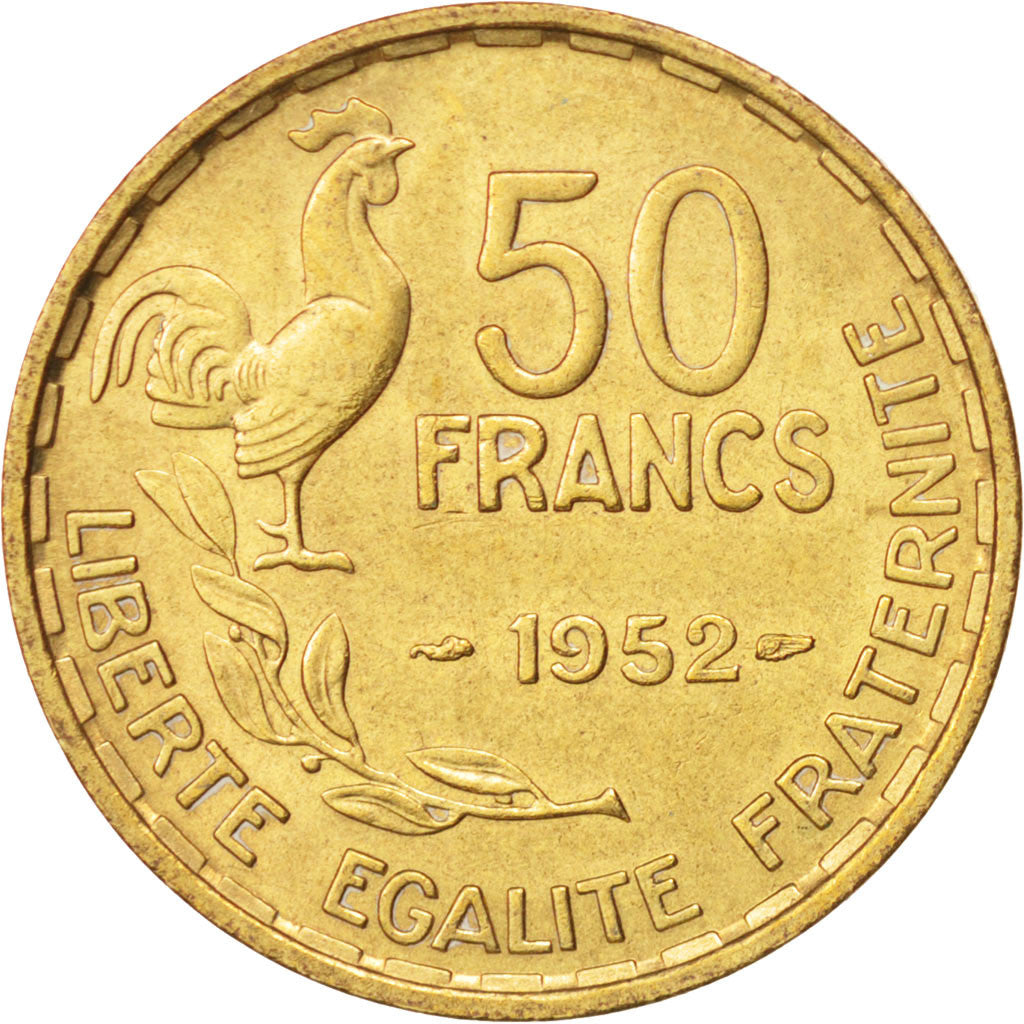 France, Guiraud, 50 Francs, 1952, Paris, AU(50-53), Aluminum-Bronze, KM:918.1