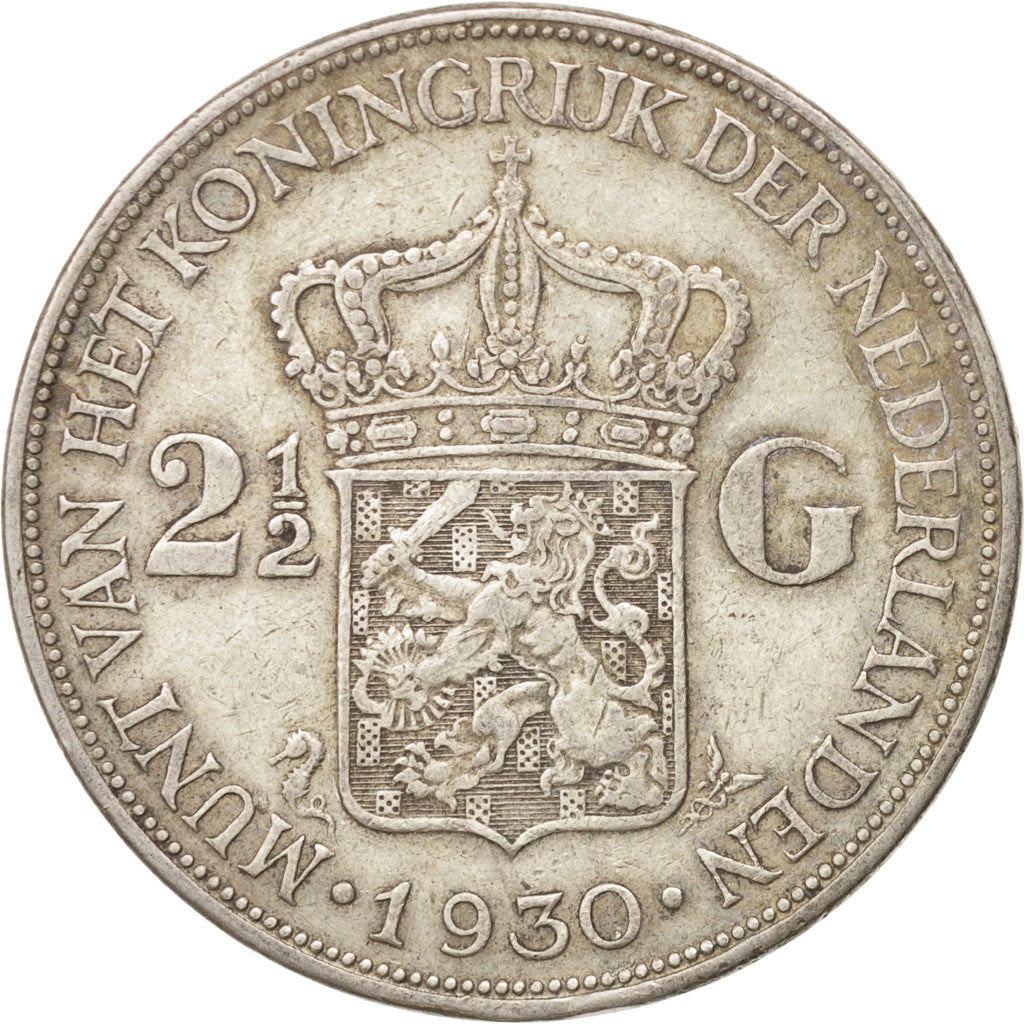 Coin, Netherlands, Wilhelmina I, 2-1/2 Gulden, 1930, EF(40-45), Silver, KM:165