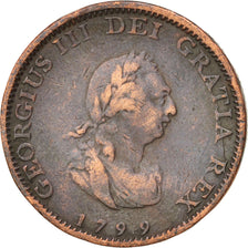 Monnaie, Grande-Bretagne, George III, Farthing, 1799, Londres, TB+, Cuivre