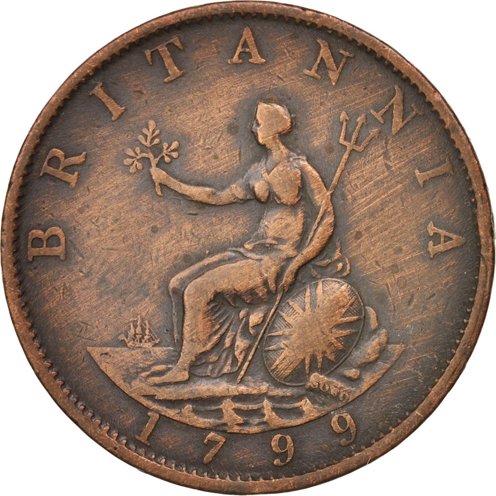 Great Britain, George III, 1/2 Penny, 1799, London, VF(30-35), Copper, KM:647