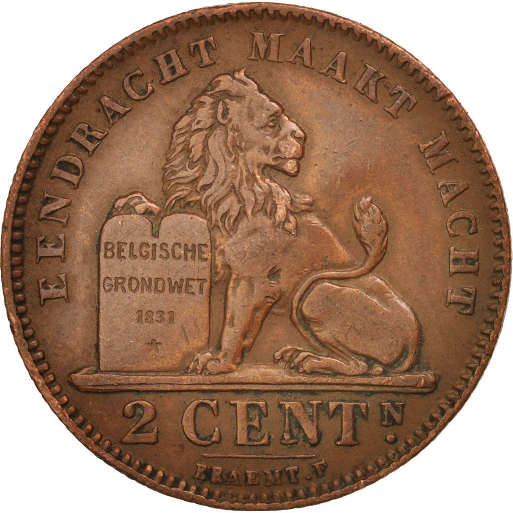 Belgio, Albert I, 2 Centimes, 1910, BB+, Rame, KM:65