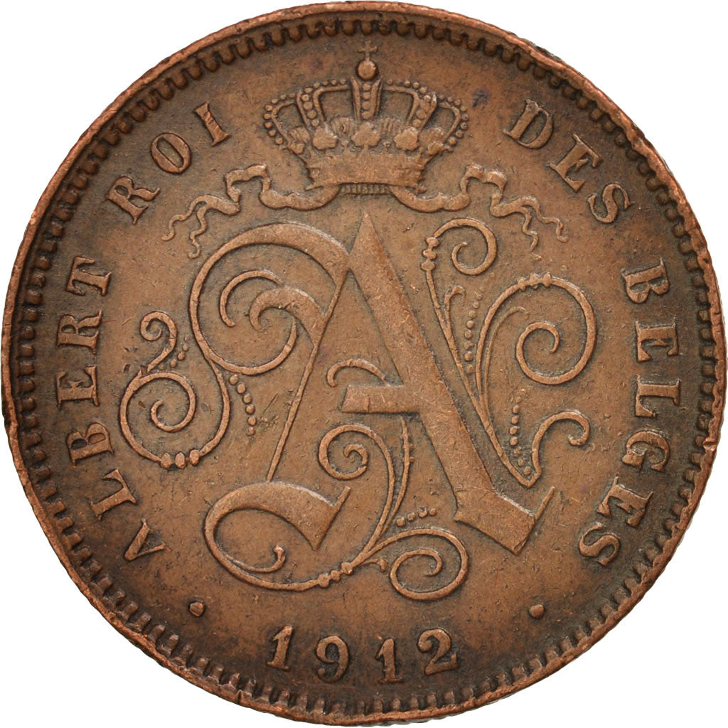 Coin, Belgium, Albert I, 2 Centimes, 1912, AU(55-58), Copper, KM:64