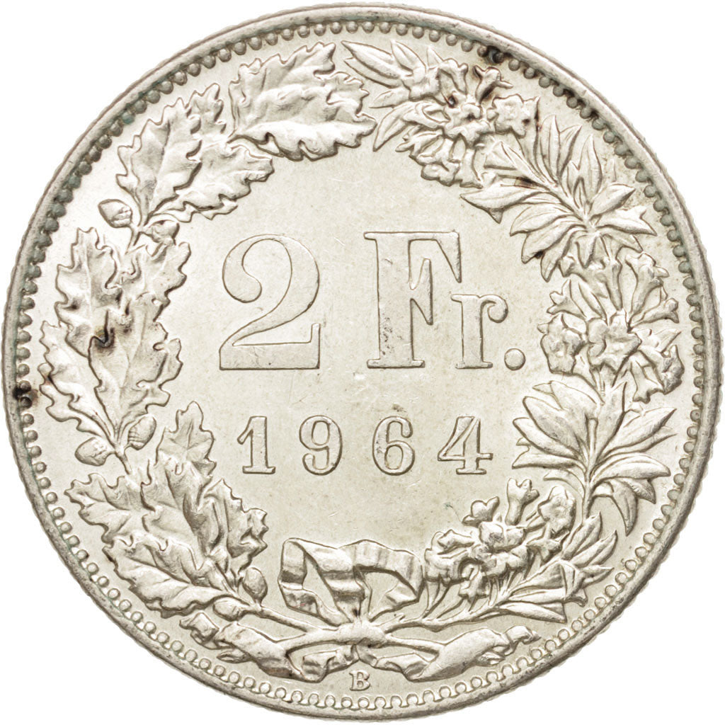 Coin, Switzerland, 2 Francs, 1964, Bern, MS(60-62), Silver, KM:21