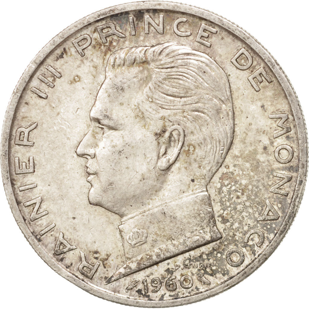 Monaco, Rainier III, 5 Francs, 1960, AU(50-53), Silver, KM:141