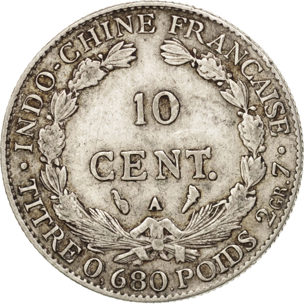 INDOCINA FRANCESE, 10 Cents, 1921, Paris, BB, Argento, KM:16.1