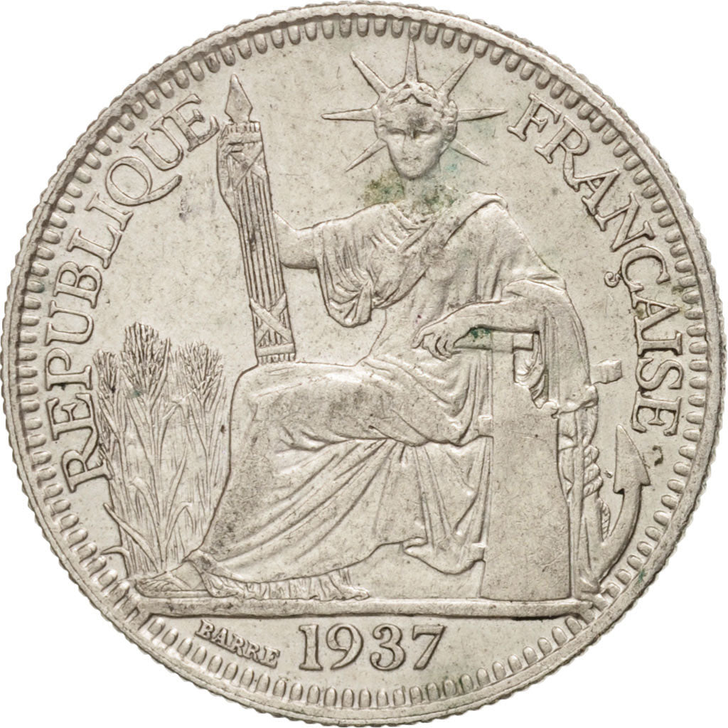 FRENCH INDO-CHINA, 10 Cents, 1937, Paris, AU(50-53), Silver, KM:16.2