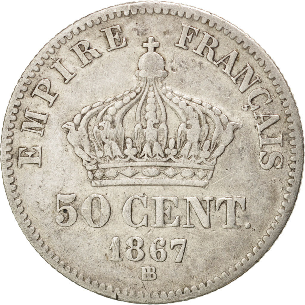 France, Napoleon III, Napoléon III, 50 Centimes, 1867, Strasbourg, EF(40-45)