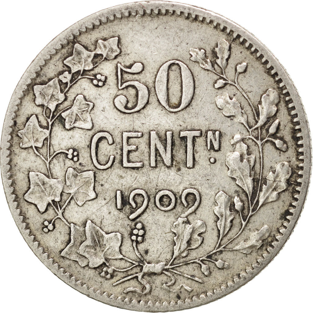 Belgium, 50 Centimes, 1909, Brussels, EF(40-45), Silver, KM:60.1