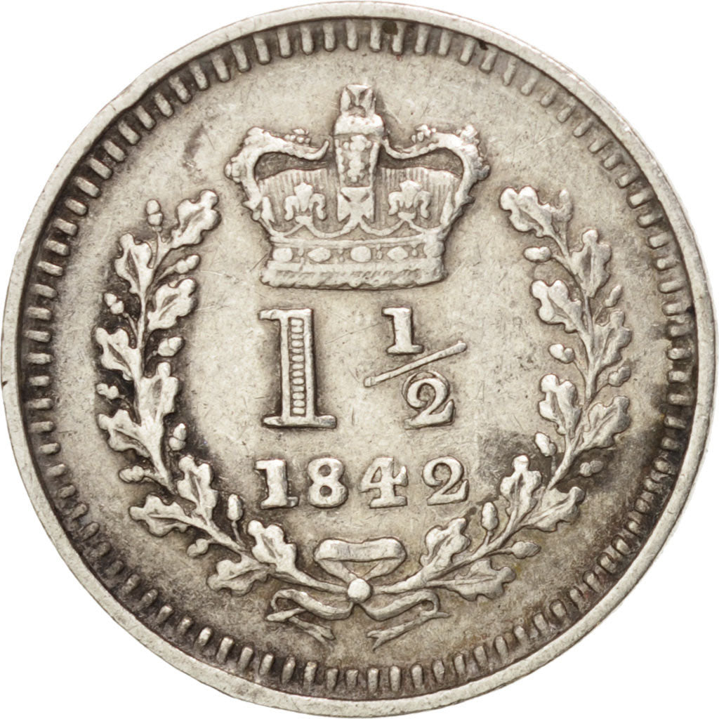 Coin, Great Britain, Victoria, 1-1/2 Pence, 1842, AU(50-53), Silver, KM:728