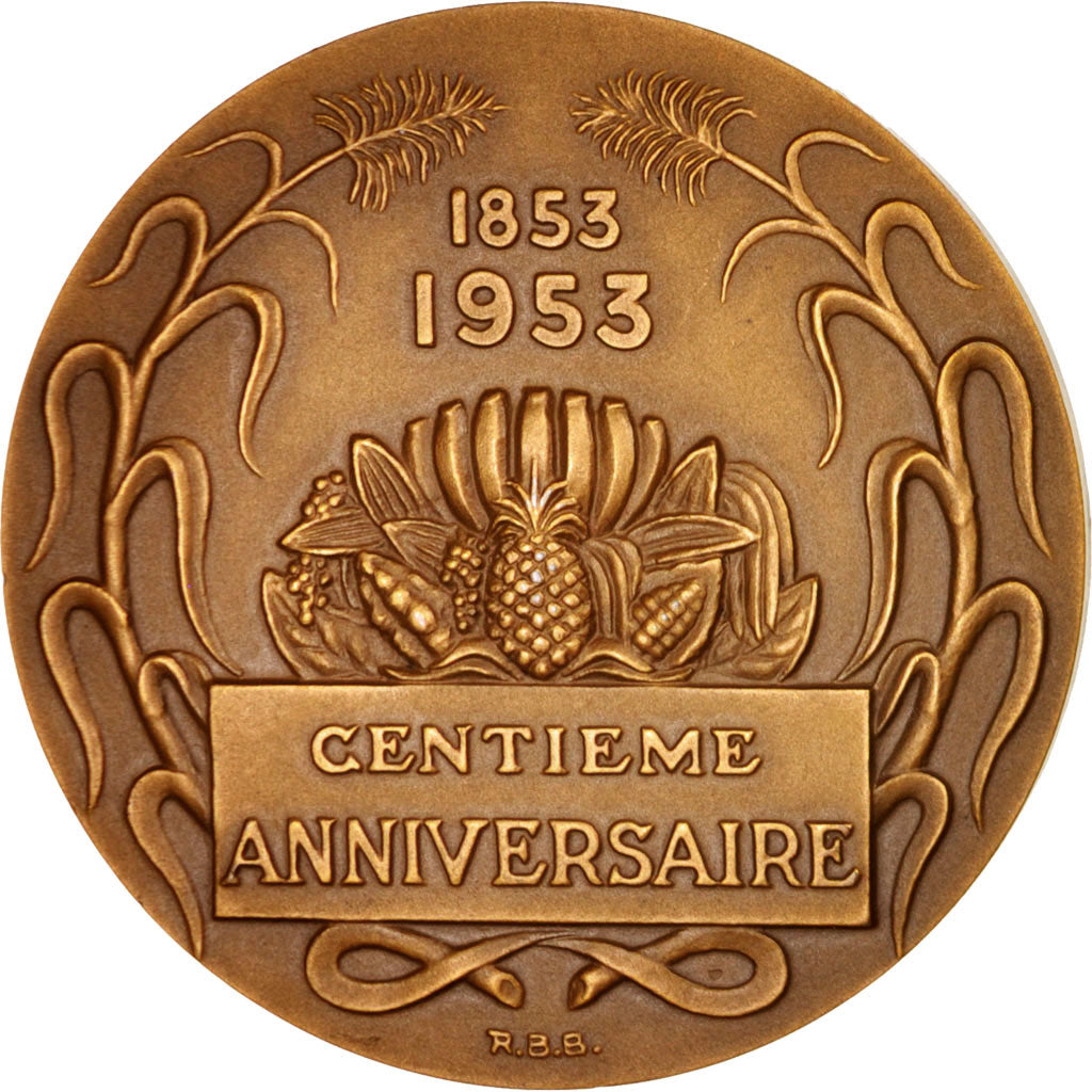 Francia, Medal, Banque de la Martinique, Centenaire, Business & industry, 1953