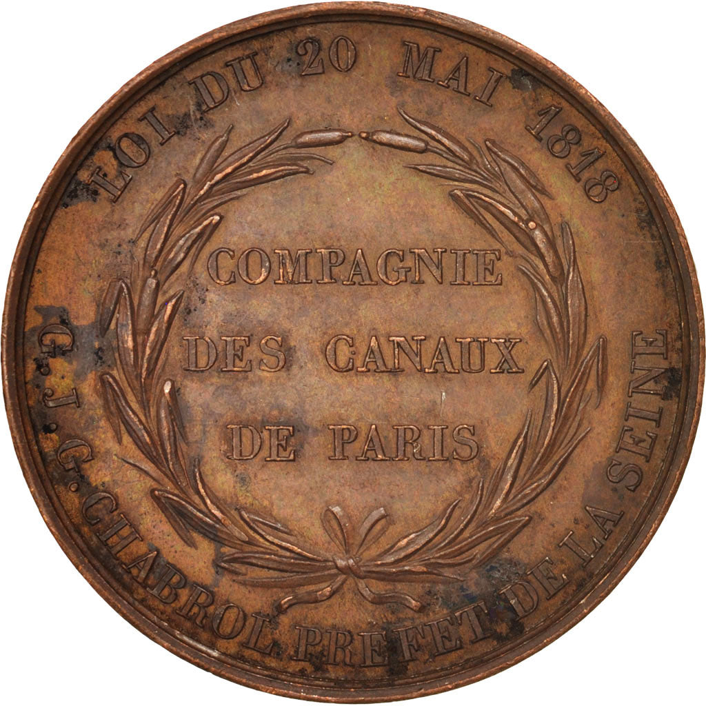 Francia, Medal, Compagnie des canaux de Paris, Louis XVIII, Politics, Society