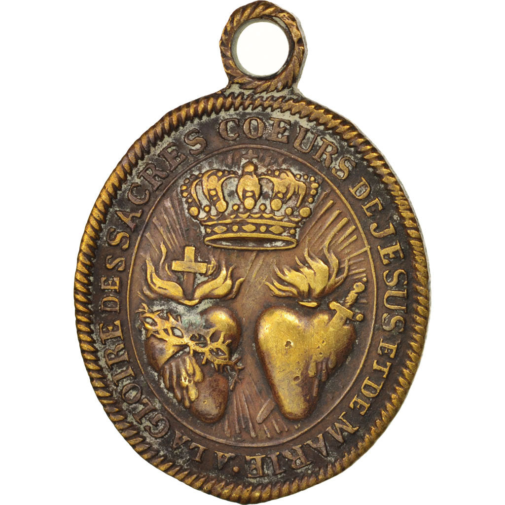 France, Sacred Hearts, Religions & beliefs, XIX Century, Medal, TTB+, Brass, 34