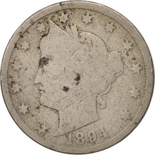 Coin, United States, Liberty Nickel, 5 Cents, 1894, U.S. Mint, Philadelphia